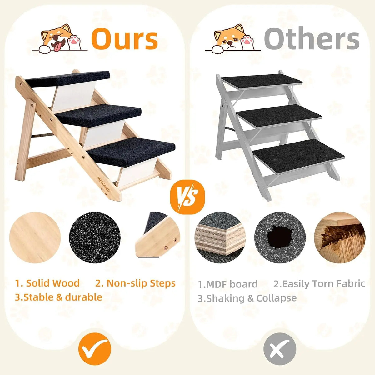 Premium Foldable Wooden Pet Stairs And Ramp For Dogs And Cats