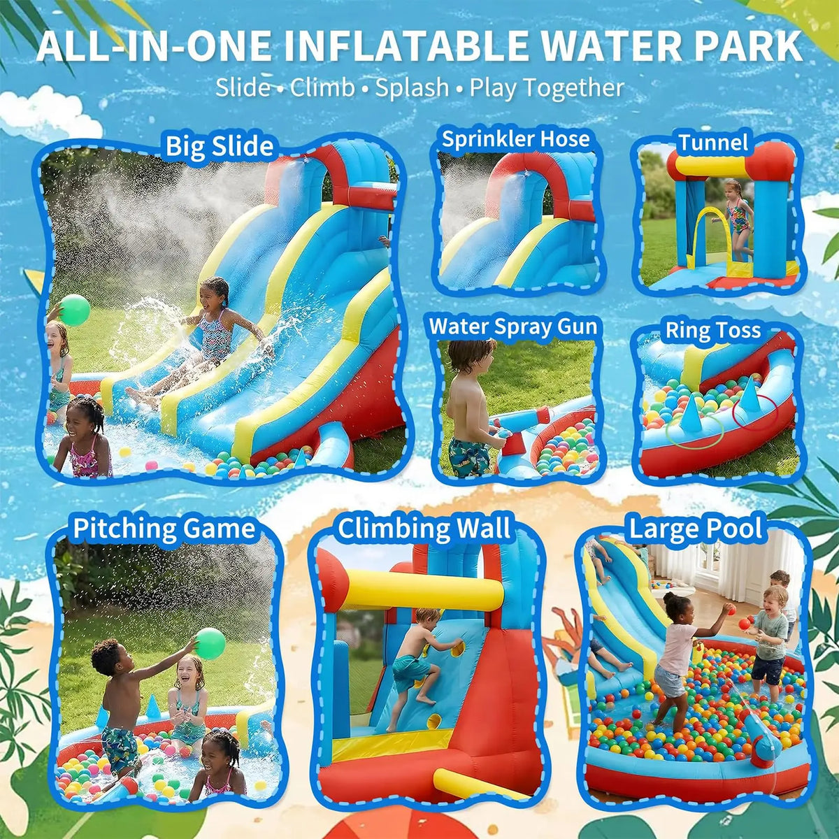 HiMiss Inflatable Water Slide And Bounce House With Blower