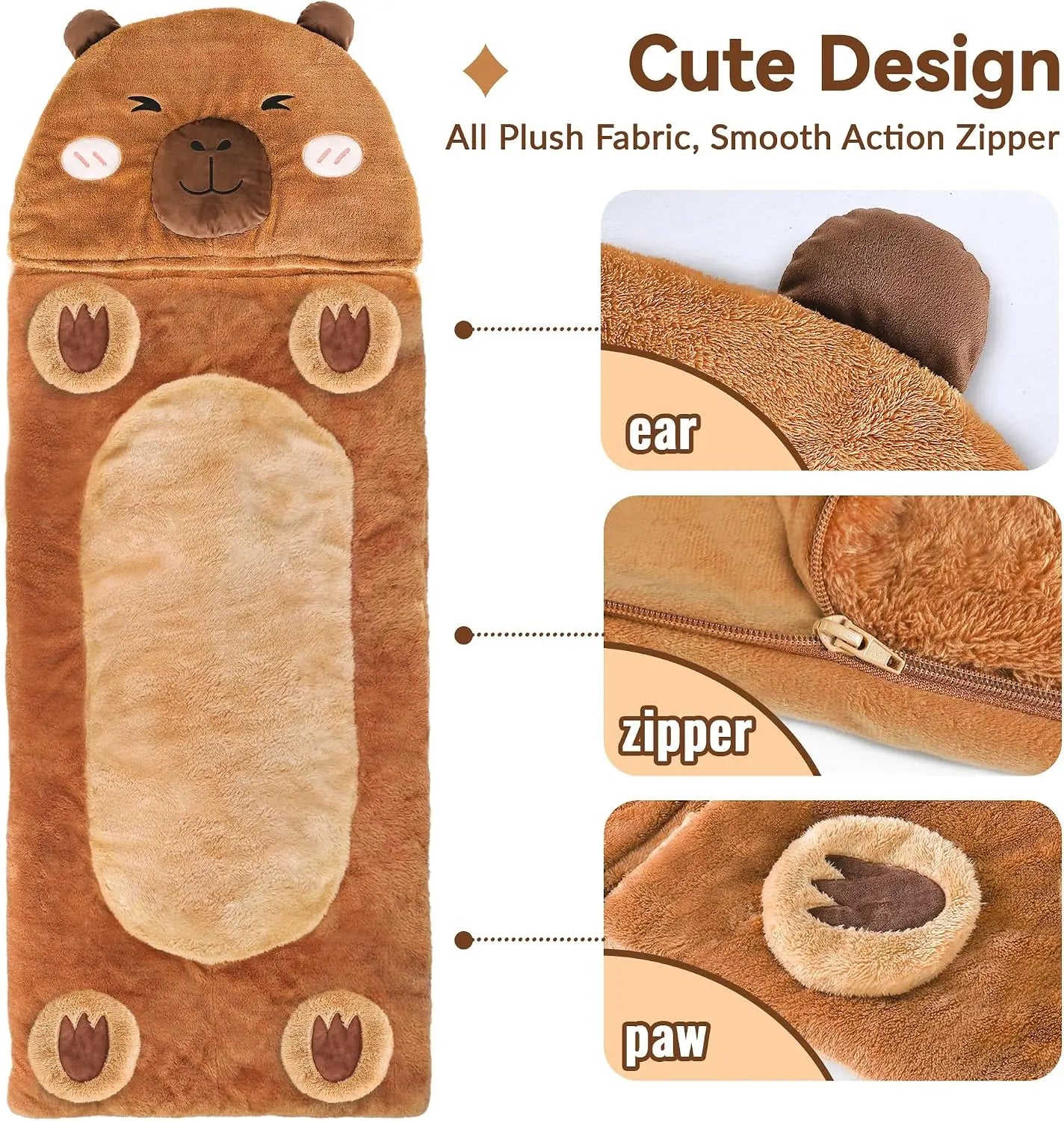 Kids Sleeping Bag, Plush Capybara Nap Mat, 2-in-1 Pillow, Travel Sleepover, Gift for Ages 3-12