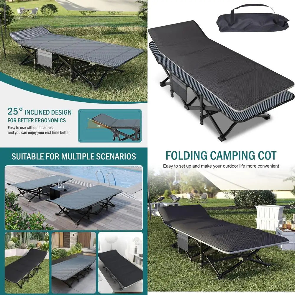 Camping Cot or Adults, olding Bed with Comortable Cushion, Tent Portable Sleng Bed with Carry Bag or Camp, Oice Use, Outdoor, Tr