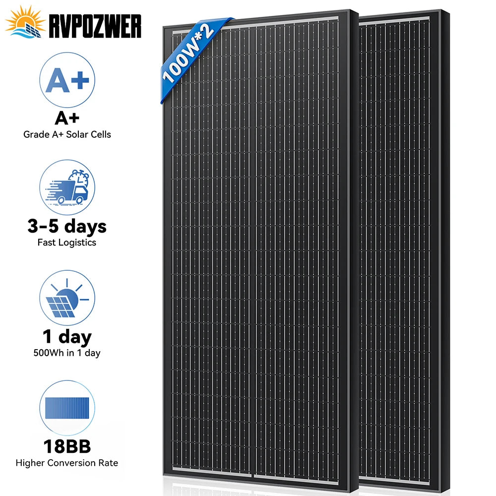 Rvpozwer 100W Monocrystalline Solar Panel High Efficiency IP68