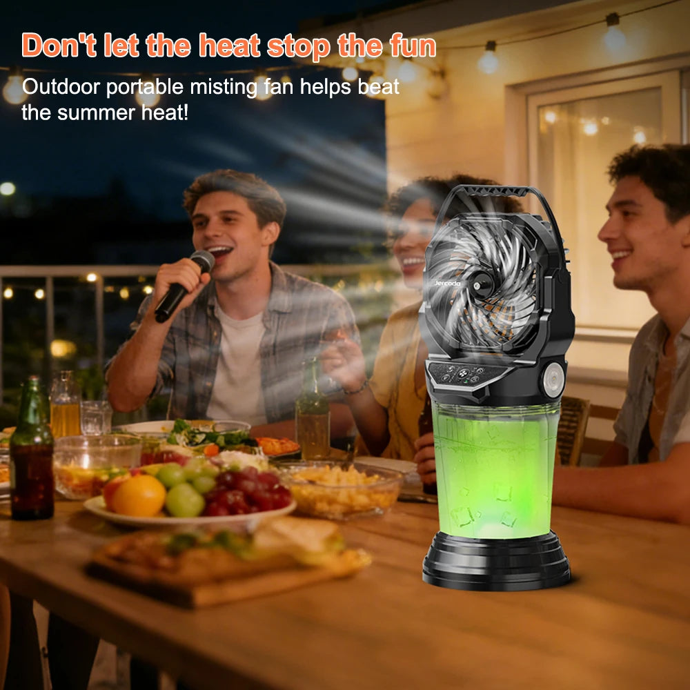 Portable Misting Fan with Large Battery Fan-Rechargeable Outdoor Misting Cooling Fans with 2L Water Tank, RGB Lights, 4 Speeds