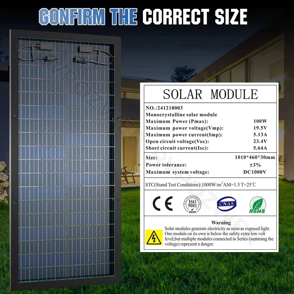 Rvpozwer 400W Bifacial Mono Solar Panel High Efficiency Off Grid