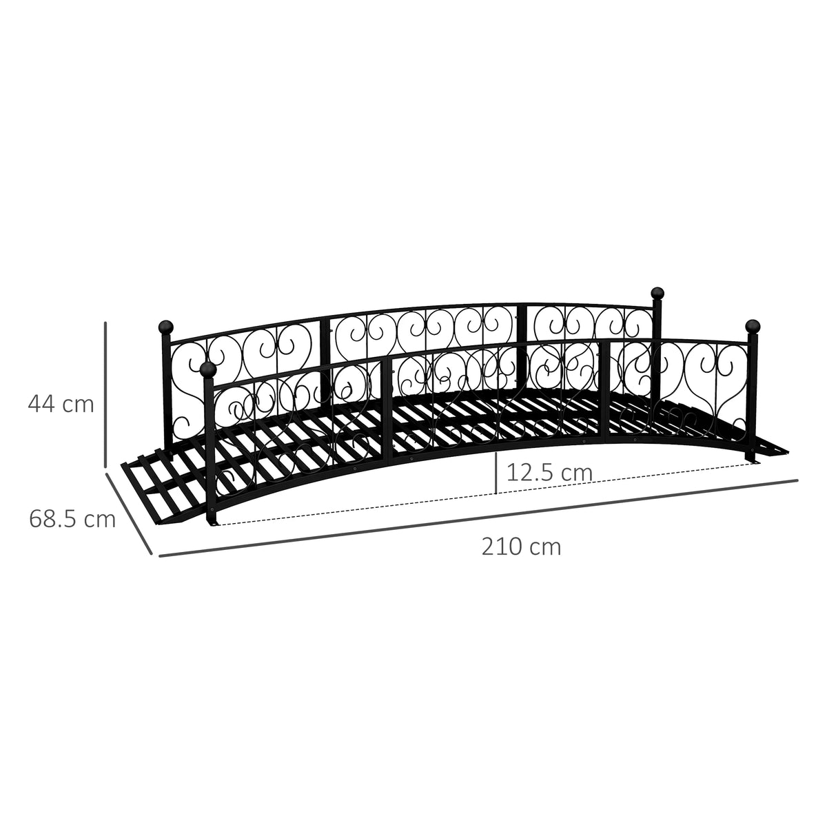 7' Metal Arch Garden Bridge with Siderails, Arc Footbridge, Black