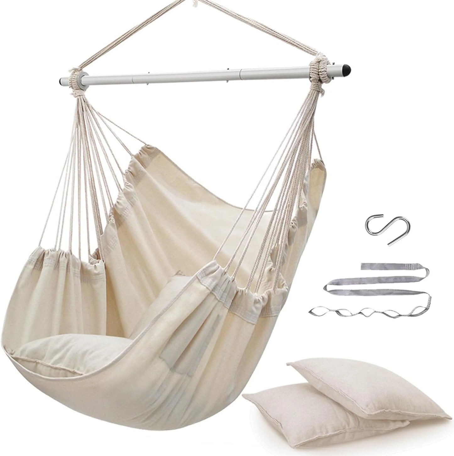 Hanging Swing Chair for Indoor & Outdoor All Weather Use, Premium Soft Cozy Fabric Hammock Chair, Comfort Hanging Seat for Garden Patio Balcony Bedroom