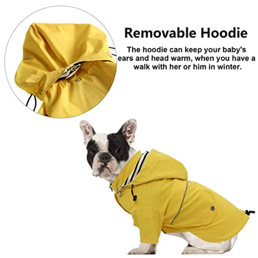 Dog Zip Up Raincoat with Reflective Buttons, Rain/Water Resistant, Adjustable Drawstring, Removable Hood, Raincoats with Legs 8