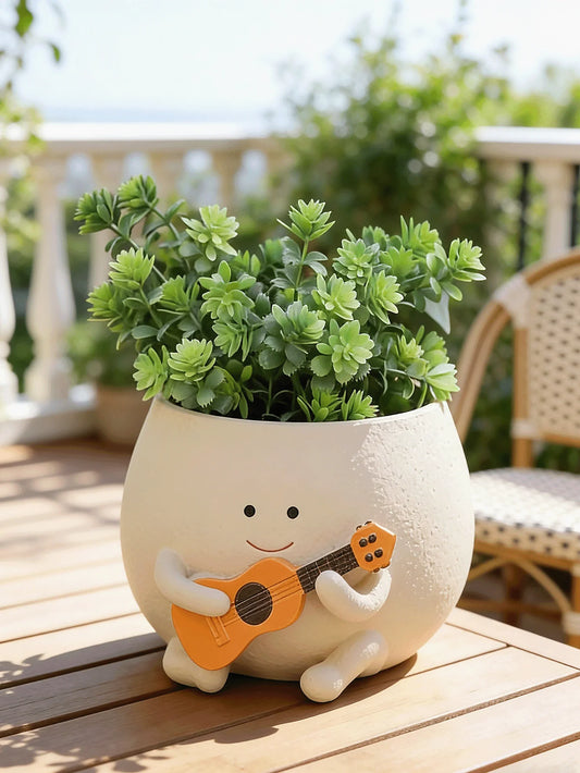 Smiling Face Planter With Drainage Hole Guitar Design For Succulents