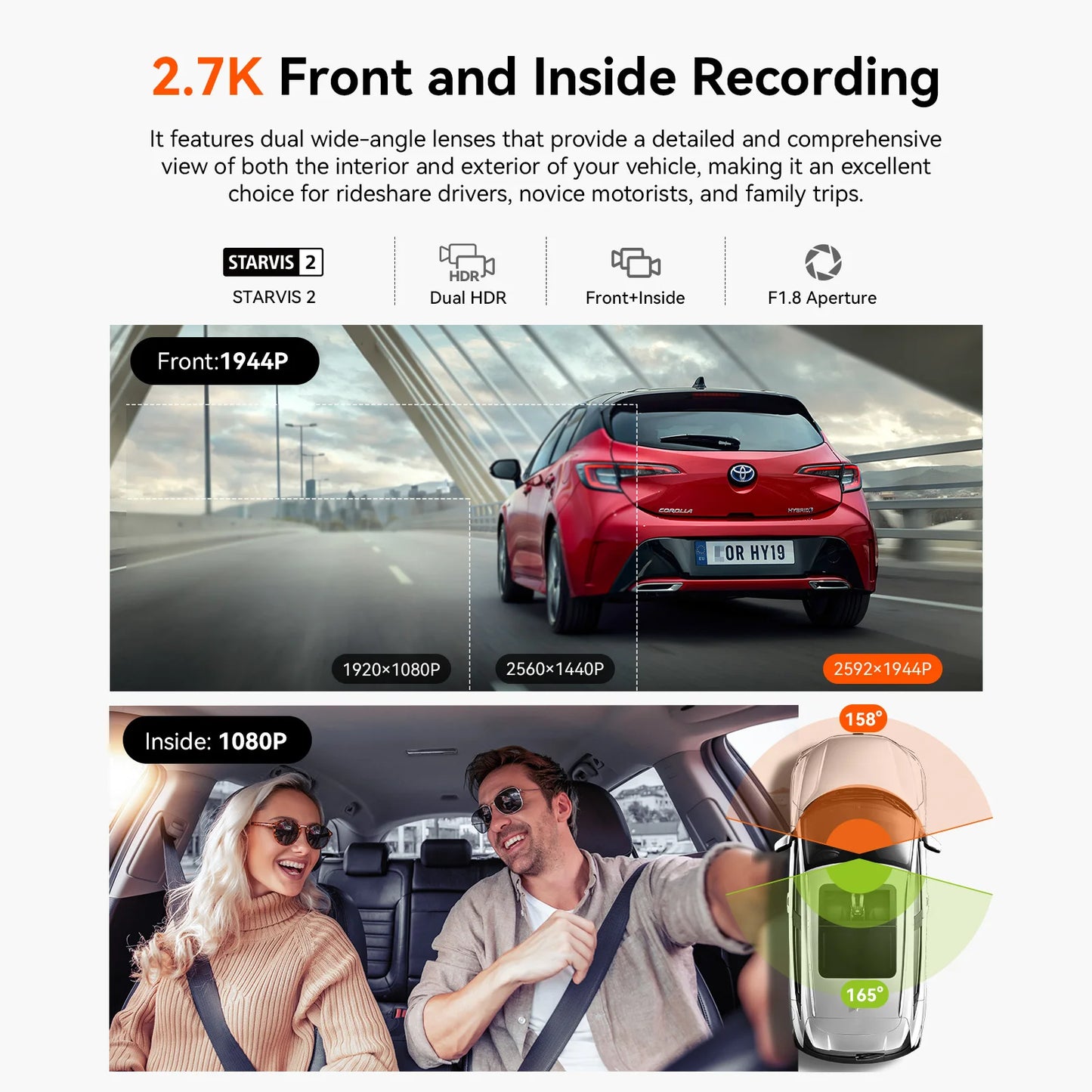 Vantrue N2X 2.7K HDR Dashboard Camera Dual 5G WiFi GPS