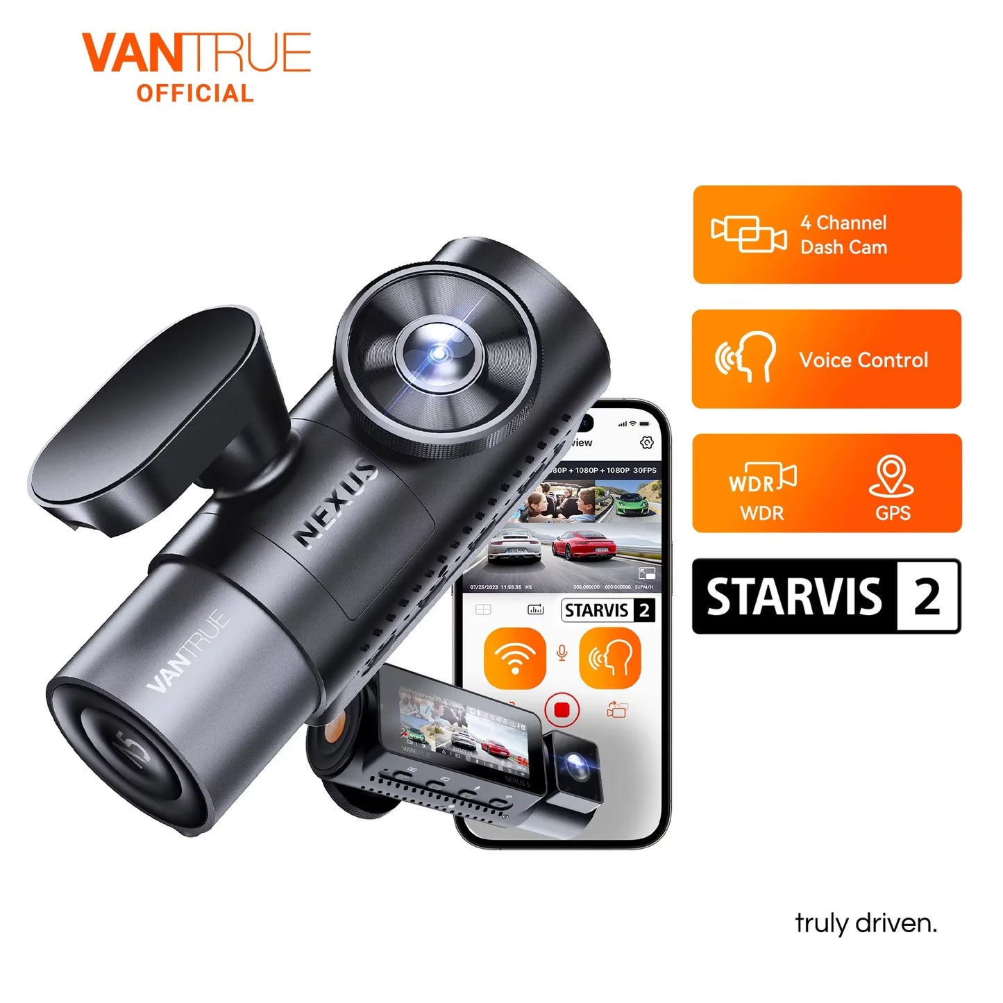 Vantrue N5 4-Channel Dash Cam With WiFi GPS 360-Degree