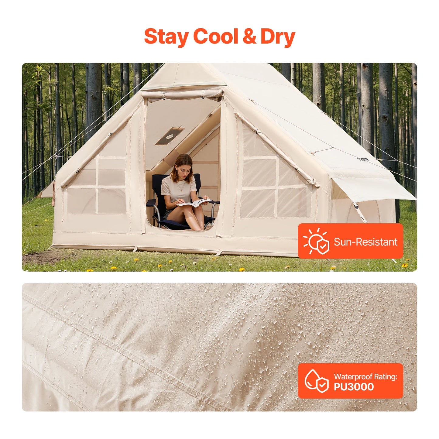 SucceBuy Inflatable Tents for Camp Easy Setup Blow up Tent with Hand Pump 300D Oxford Tent with Stove Jack Storage Bag Included