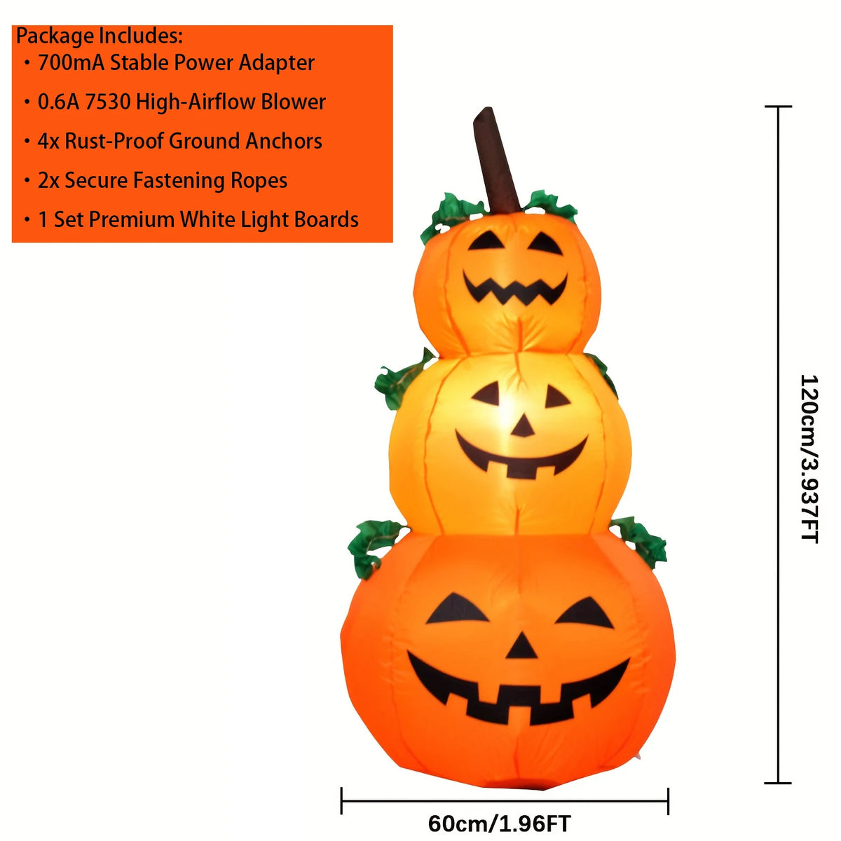 3.9FT LED Halloween Inflatable Pumpkin Decoration Stacked Pumpkins Blow Up with Built-in Lights Outdoor Airblown Yard Decor for Garden Lawn Porch Party Glowing Pumpkin Photobooth Prop New Arrivals