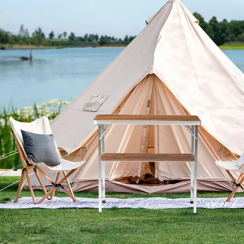 100*38*88cm Wood Grain Color 8mm Single-layer Aluminum Alloy Outdoor Folding Bar Table, 30kg Rectangular, with Black Cloth and Storage Bag