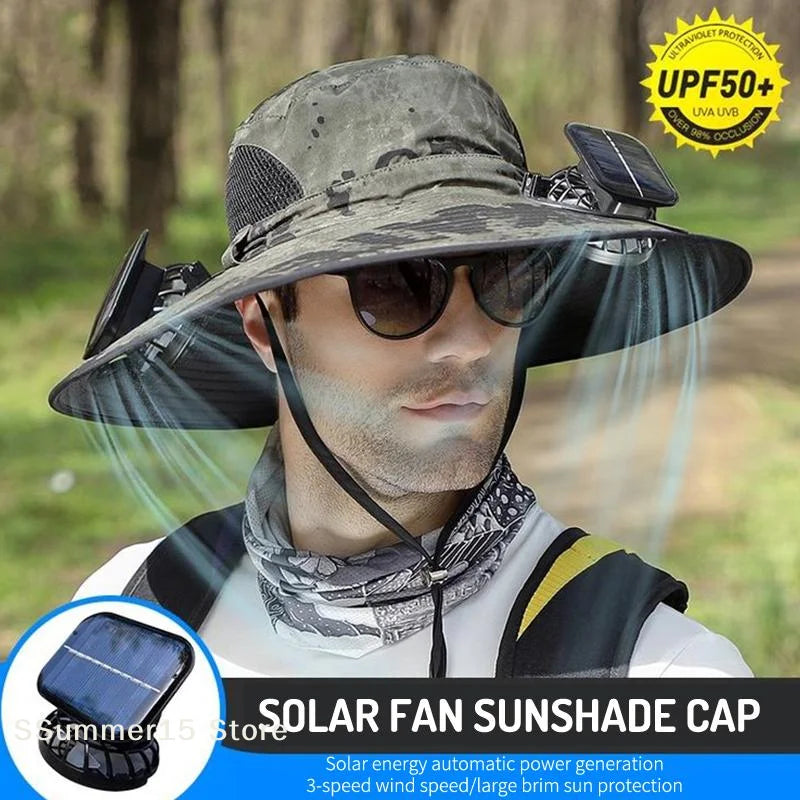 Large Size Quick Dry Bucket Hat With Solar Powered Fan USB Charging Sun Hat For Men Outdoor Hiking Camping Fishing Cooling Wear