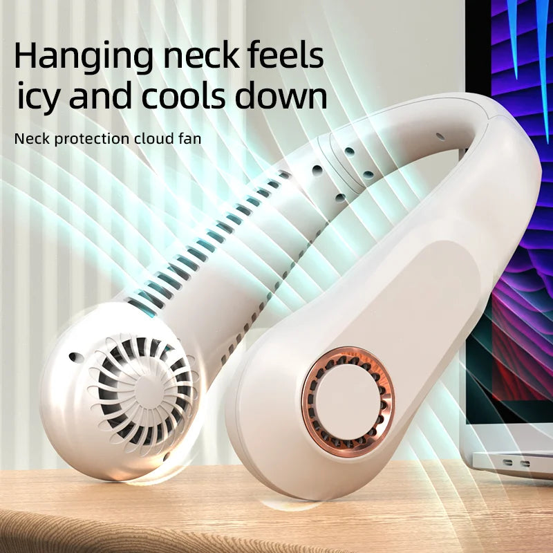 New Summer Portable Mini Hanging Neck Fan Bladeless Neckband Fan Digital Display Power Air Cooler USB Rechargeable Electric Fans