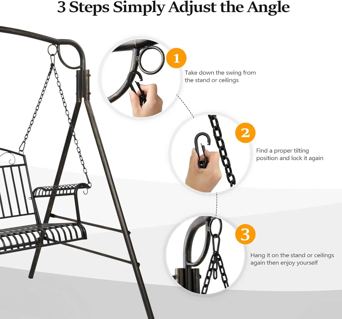 Outdoor Gardens, Yards - Metal Porch Swing, Pattern 6, 660 LBS Weight Capacity, Heavy Duty