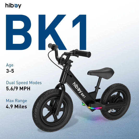 Hiboy BK1 Kids Electric Balance Bike 12 Inch, 5.6/9mph Speed, Adjustable Seat, 4.9 Miles Range for Ages 3-5