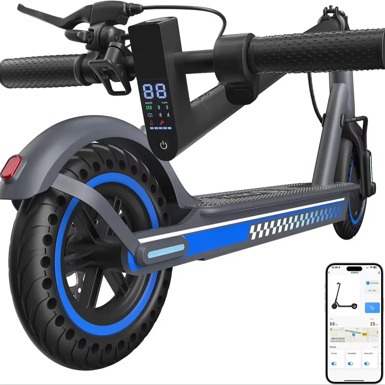 OBX Electric Scooter with Smart App 36V Battery 19Mph 350 Motor 8.5Inch Solid Tire Foldable Escooter