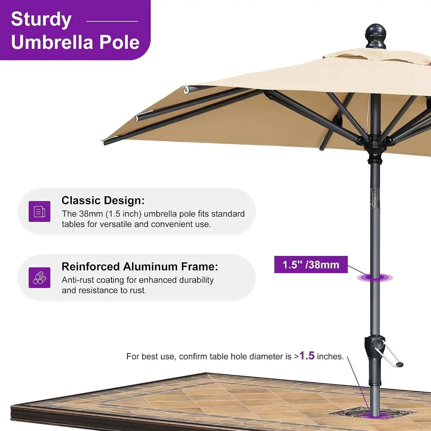 Patio Market Umbrella Six By Four Feet Rectangle Outdoor Table Shade Umbrella With Dual Direction Tilt For Backyard Deck Garden Lawn Beige