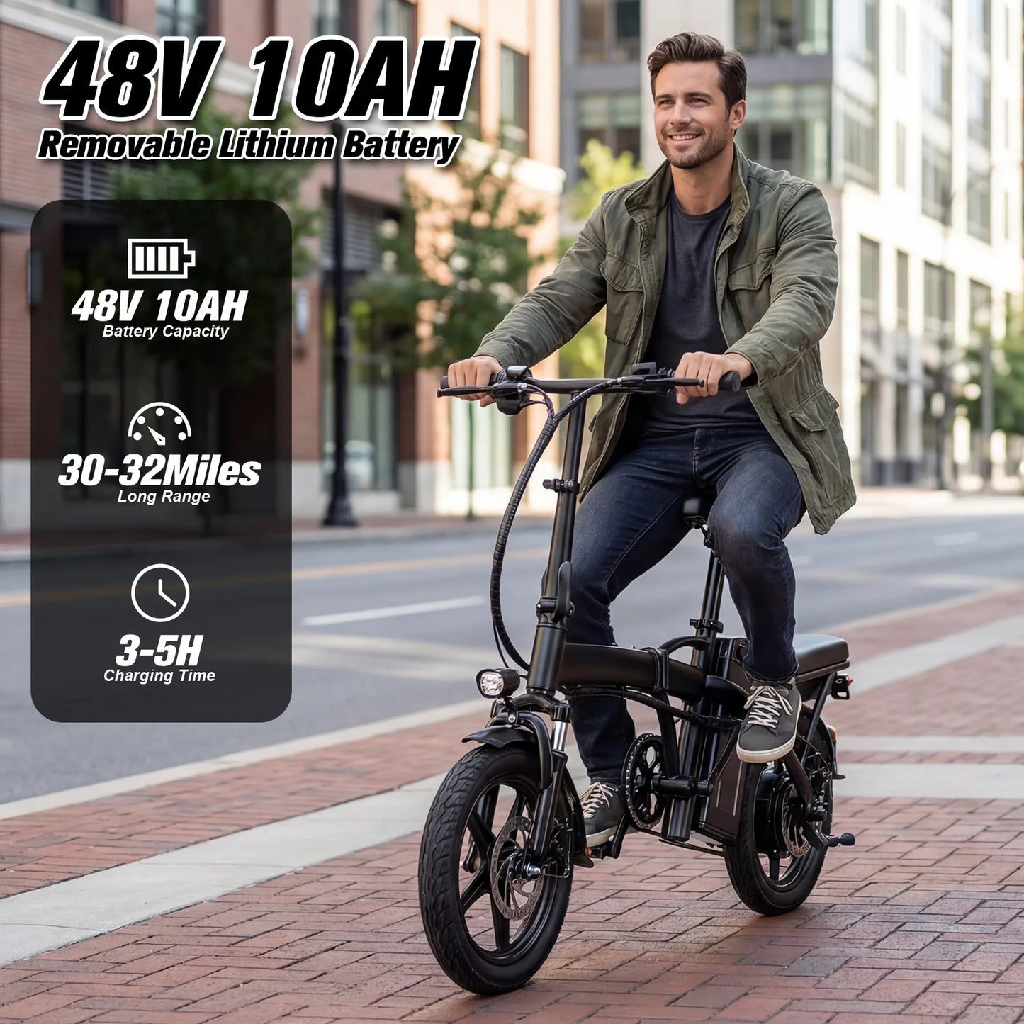 Foldable Electric Bike for Adults，23MPH & 38Miles Long Range Electric Bicycles，500W Motor 48V/12Ah Battery，14" Folding Mini ebikes for Teens，3-Speed & PAS Mode， Commuter City Certified E-Bike