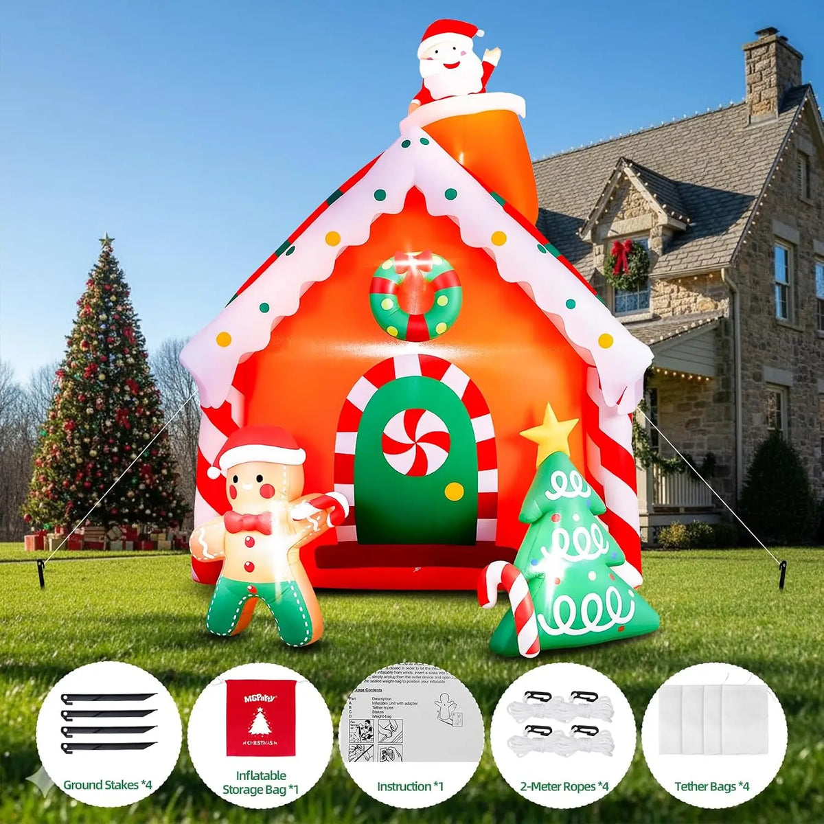 Christmas Inflatable Gingerbread House With Led Garden Lights