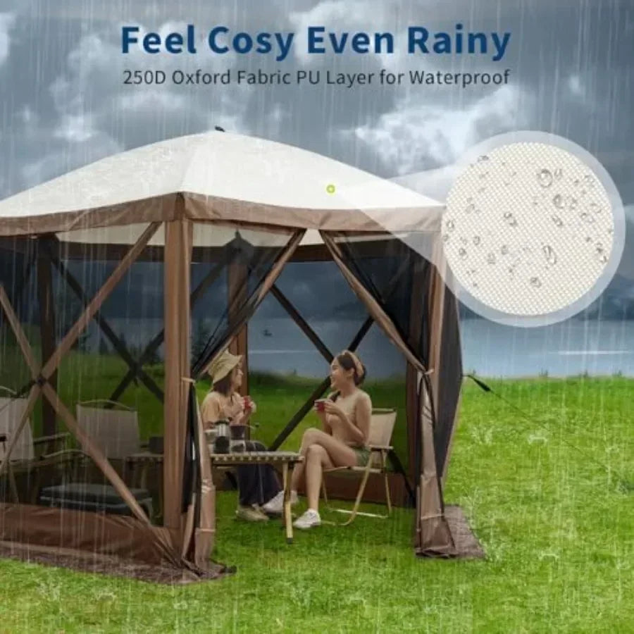 6-Sided Pop Up Gazebo Tent Waterproof UV Protection Sn  Portable  Shelter with Carry Bag Stakes for Outdoor Camping Backyard Pa