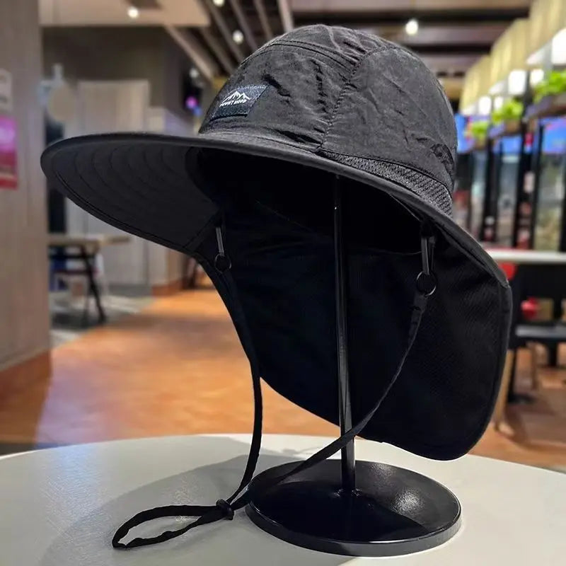 Unisex Summer Wide Brim Waterproof Quick-drying Panama Caps Outdoor Visor Bucket Hats Mesh Breathable Sun Hat with Neck Flap
