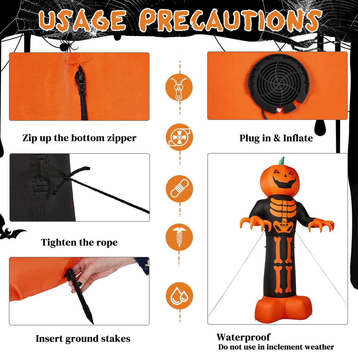 Inflatable Halloween Grim Reaper Decor With Skeleton Ribs And Pumpkin