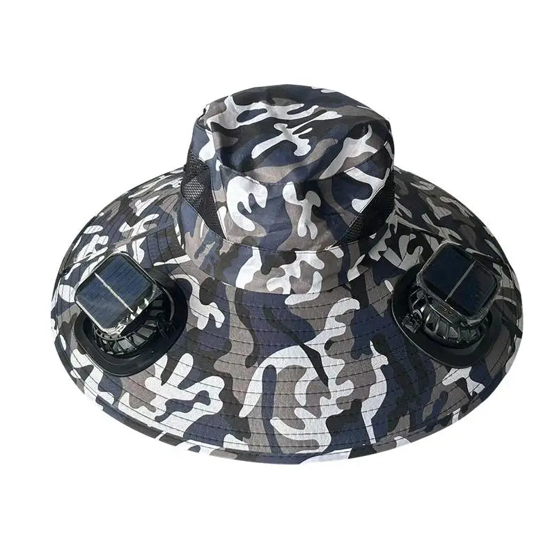 Large Size Quick Dry Bucket Hat With Solar Powered Fan USB Charging Sun Hat For Men Outdoor Hiking Camping Fishing Cooling Wear