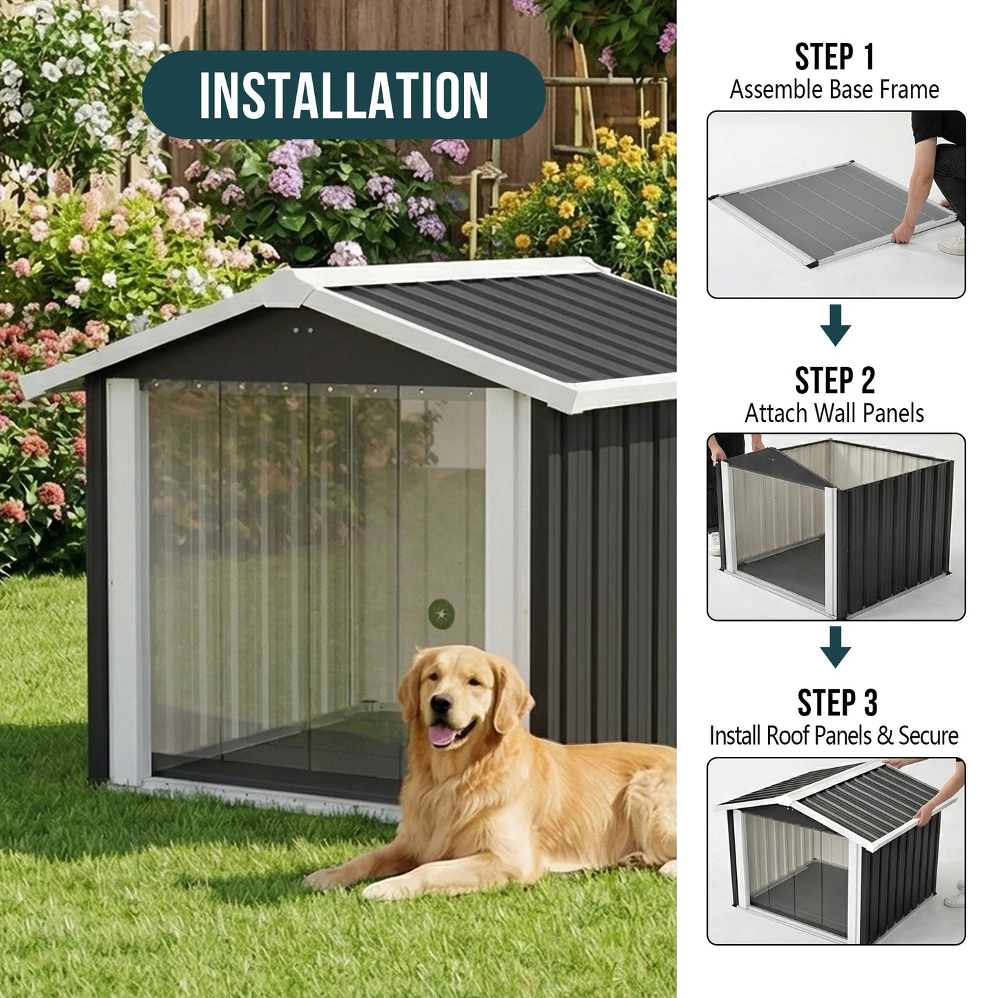Waterproof Metal 2 In 1 Dog House and Storage Shed