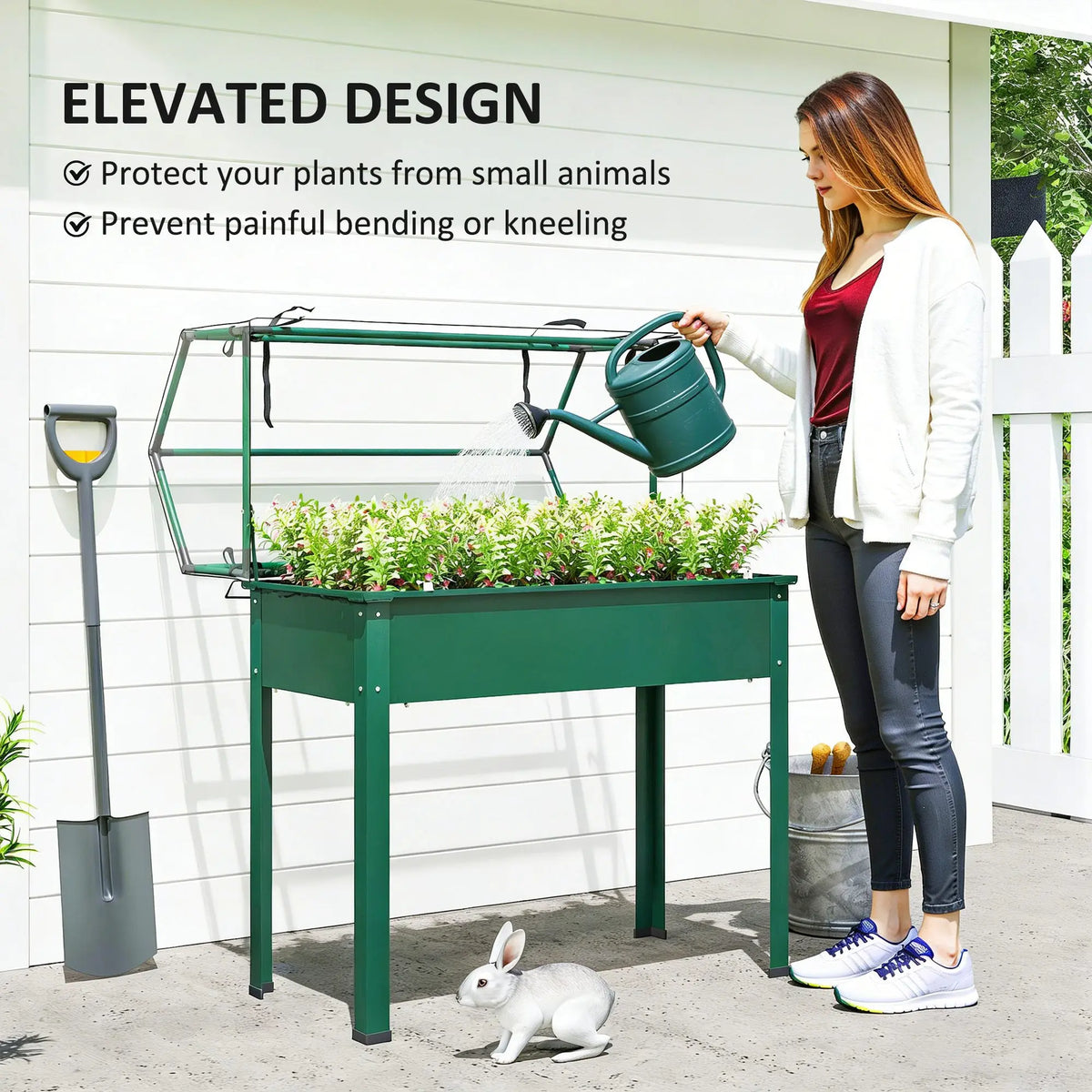 Raised Garden Bed with Greenhouse Cover, Green