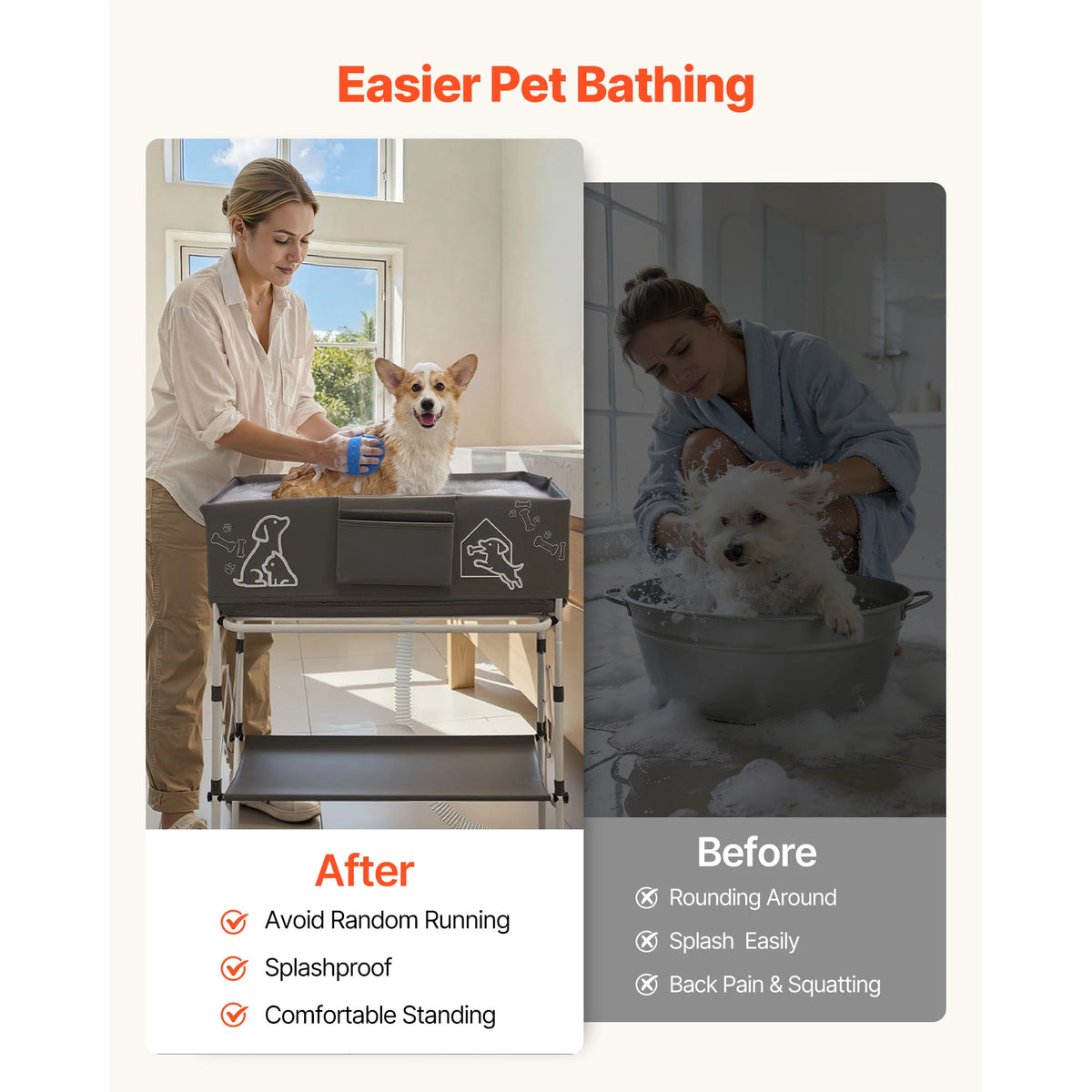 SucceBuy Elevated Dog Bathtub Foldable With Drain Hose