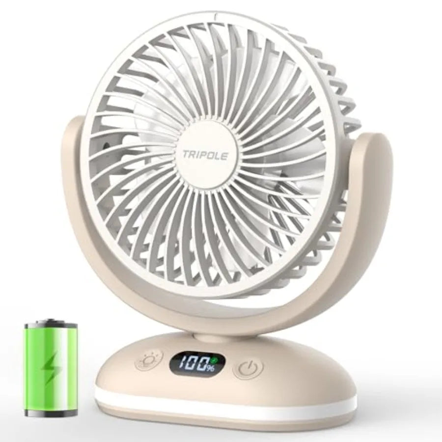 Small Desk Fan Portable Rechargeable Fan for Travel, Smart Display and LED Light, 31H Runtime, 4 Speeds Mini Battery Operated F