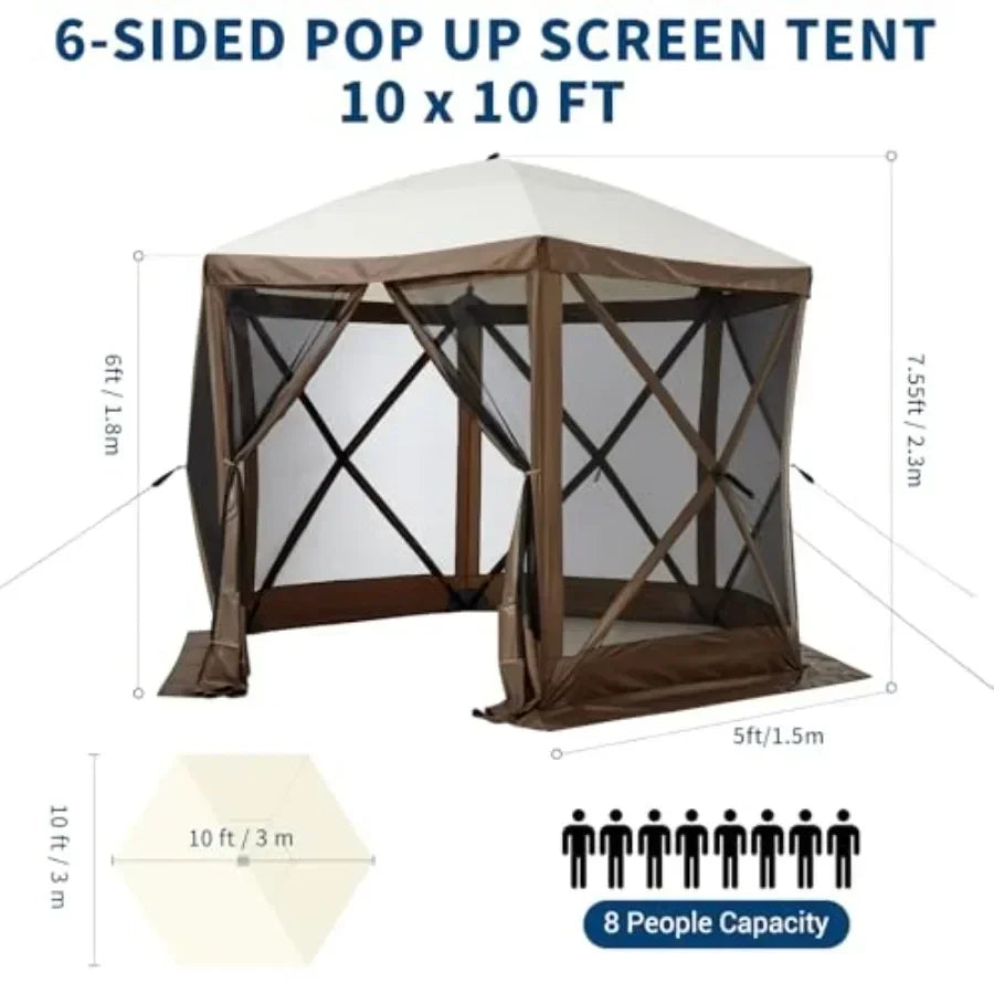 6-Sided Pop Up Gazebo Tent Waterproof UV Protection Sn  Portable  Shelter with Carry Bag Stakes for Outdoor Camping Backyard Pa