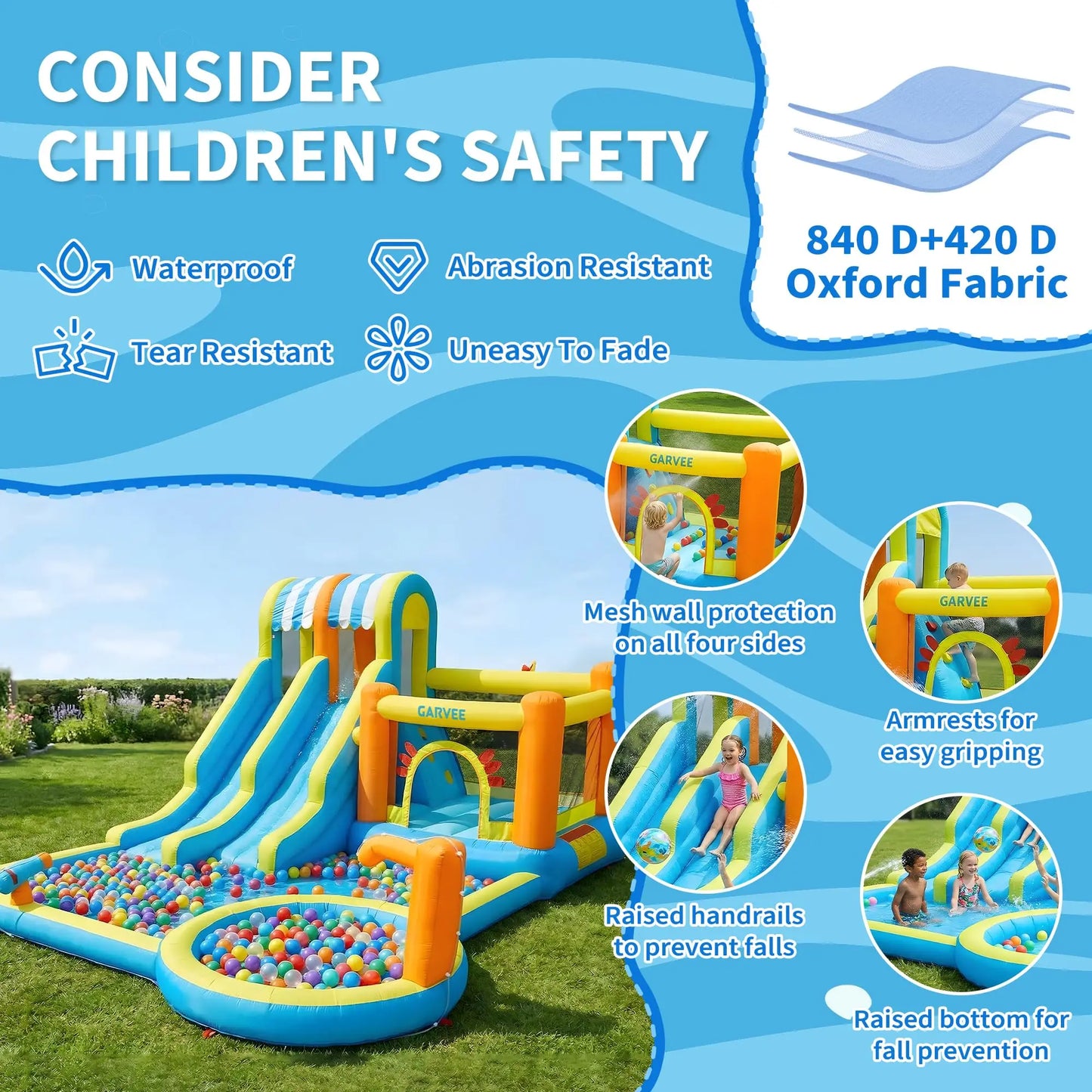 Inflatable Water Slide Bounce House 8-in-1 Kids Water Park With 550W Blower, Double Slides, Pool, Climbing Walls, Backyard Play