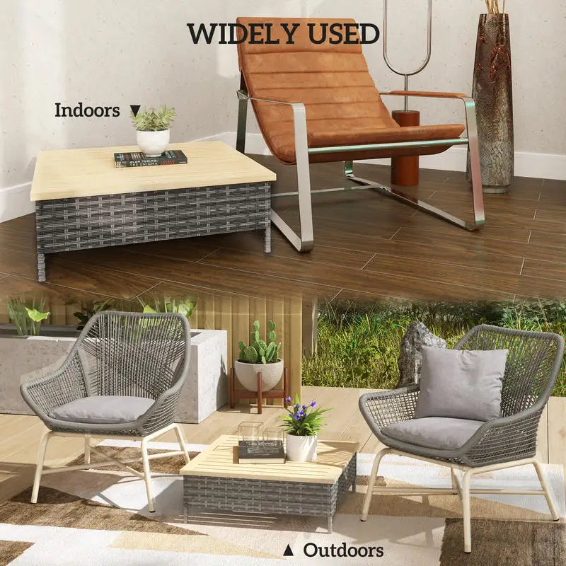 Outdoor PE Rattan Side Table With Fir Wood Top Weatherproof