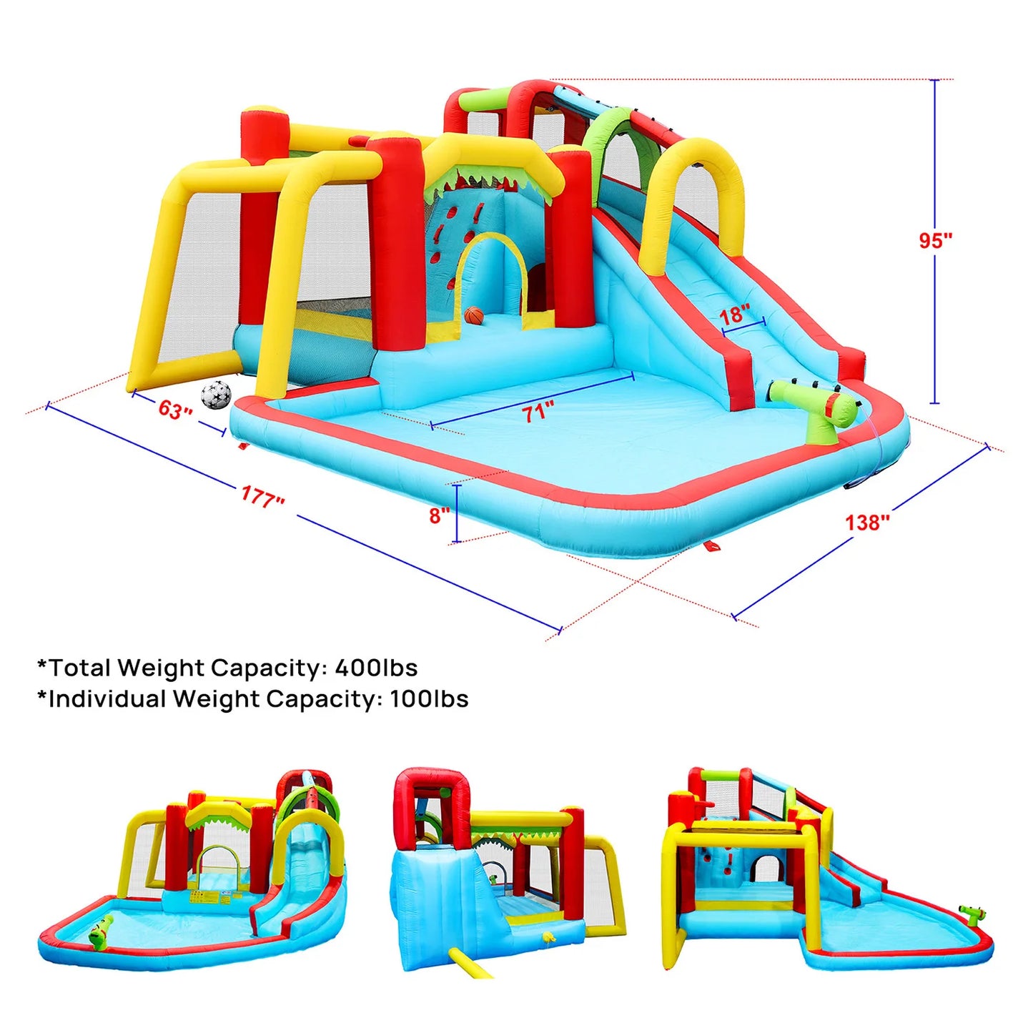 Inflatable Water Slide with Blower, All in 1 Bounce House Jumping Castle With Pool, Outdoor Backyard Playground For Summer Party
