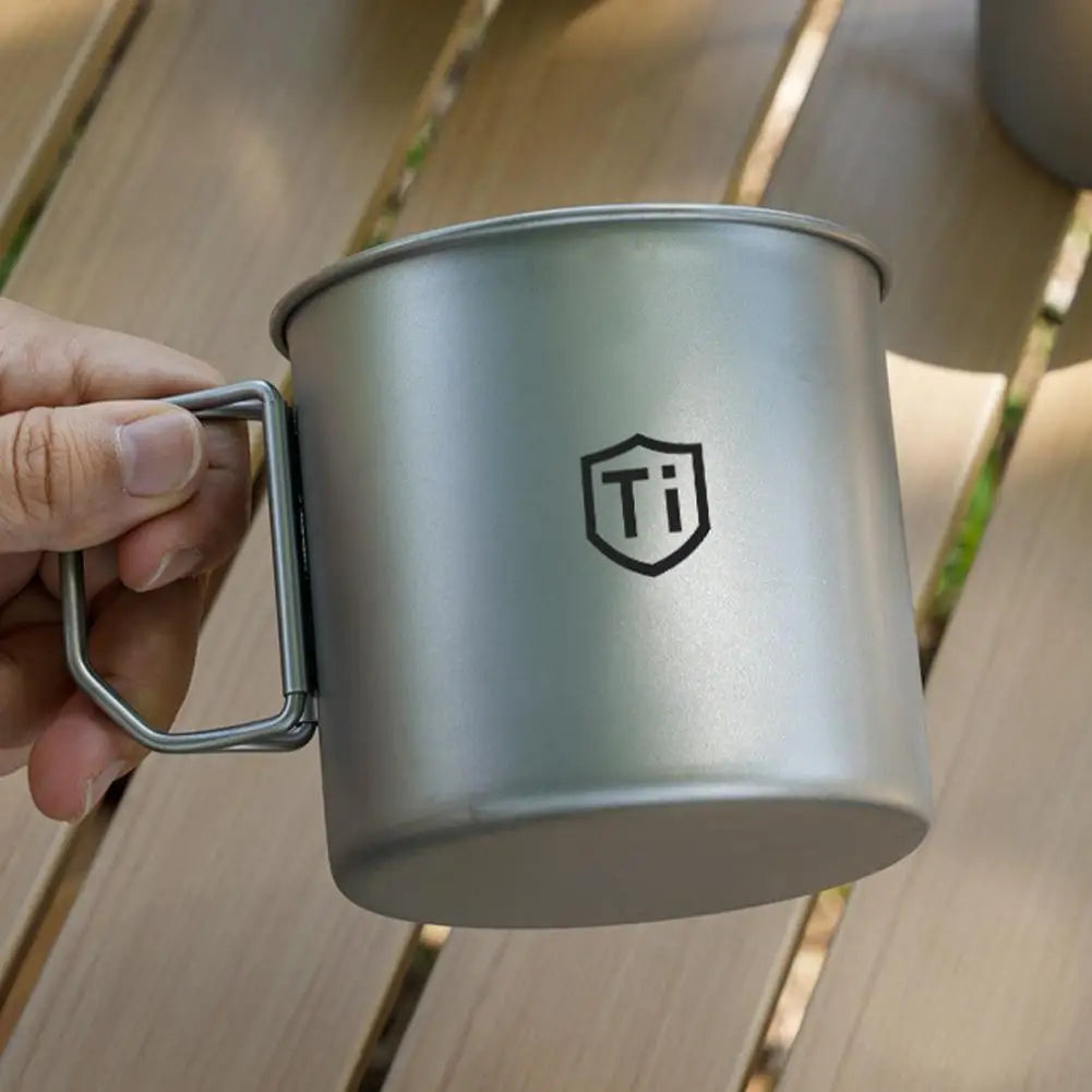 Stainless Steel Camping Mug with Folding Handle & Carabiner, Portable Outdoor Coffee Cup for Hiking Backpacking Picnic 1Pc