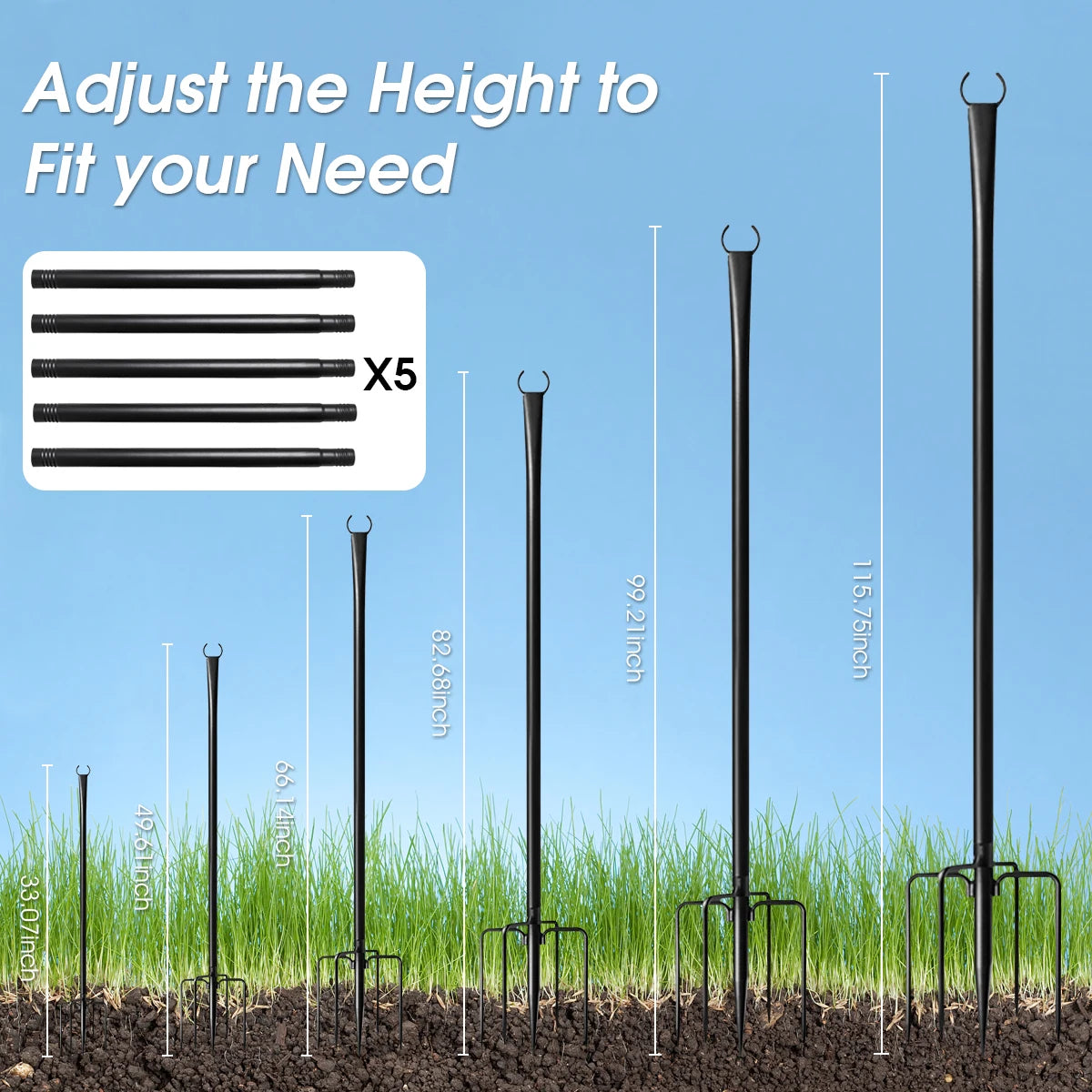 Aiop Adjustable Metal String Light Pole For Outdoor Patio Decor