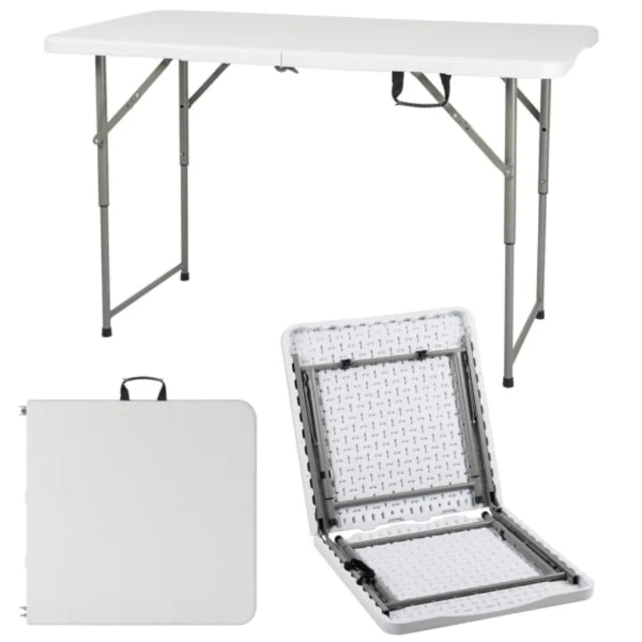 4FT Adjustable Folding Table Portable HDPE Utility Table with Steel Legs Indoor Outdoor Patio Picnic Camping Table