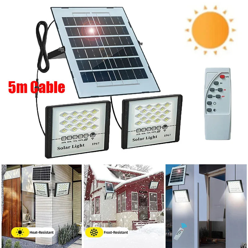 2X LED Solar Lights Outdoor Garden Reflector Buildings Sunlight, IP67 Waterproof Lamp Floodlights, Emergency Lighting Wall Light