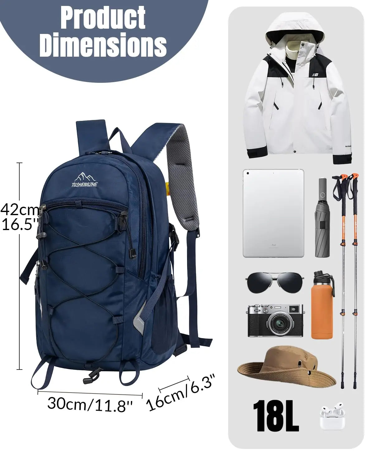 15L Waterproof Lightweight Hiking Backpack With EVA Backpanel Chest Strap For Camping Travel Outdoor