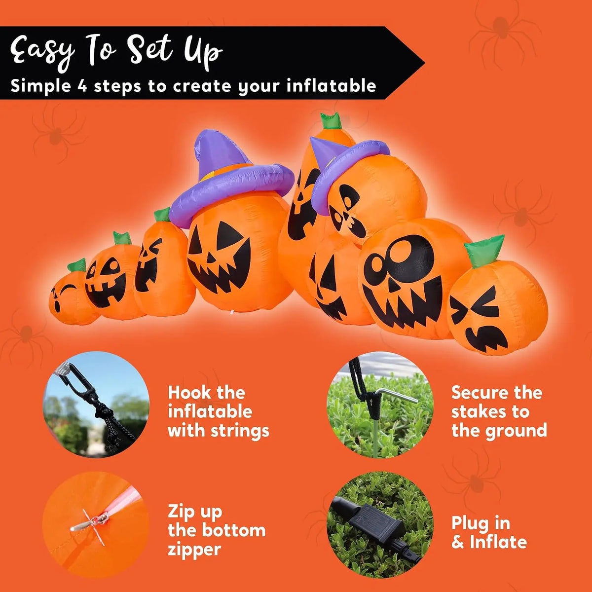 Halloween Inflatable Pumpkin With Witch Hat And LED Lights