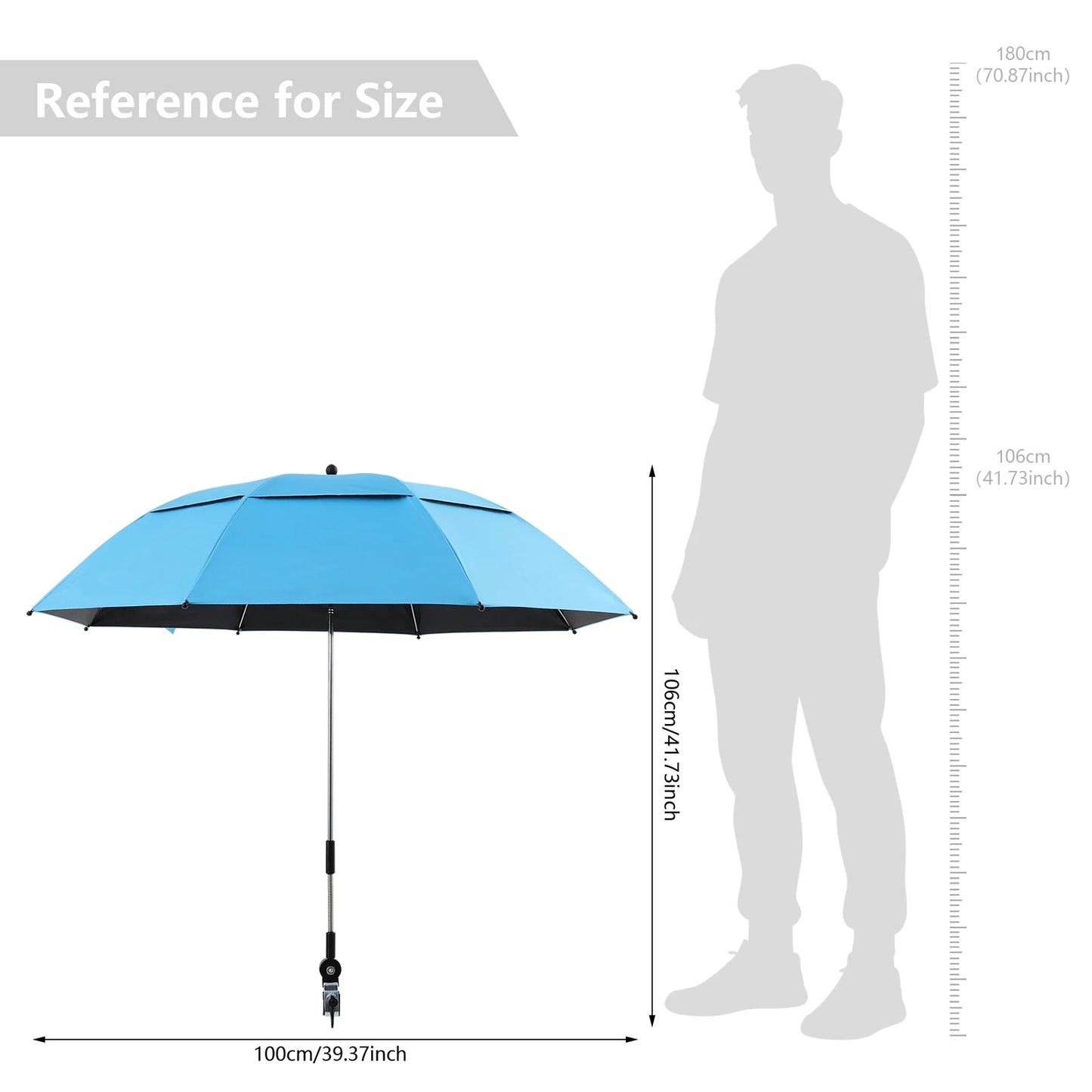 2-Pack Canopy Umbrellas with Clamp, 360° Adjustable Beach Chair Umbrella, 47.2in Arc with 8 Ribs for Wheelchair Patio Golf Cart