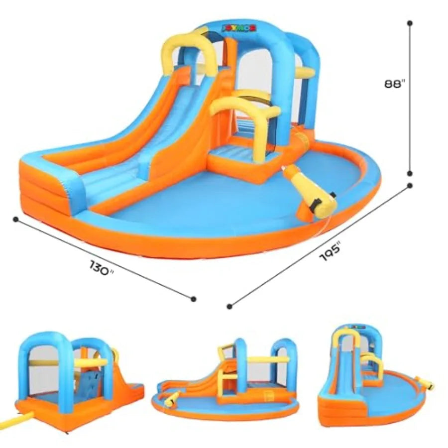 5-in-1 Iatable Water Slide Park, Water Bounce House w/Air Blower, Climbing Wall, Double Jump Area, Splash Pool, Water Cannon, W