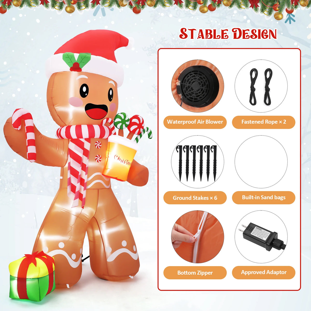 HiMISS Christmas Gingerbread Man Inflatable Outdoor Yard Decor