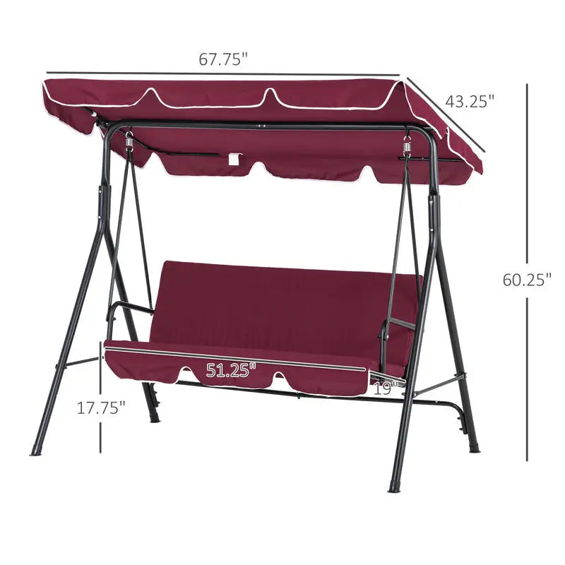 Outdoor Porch Swing With Adjustable Canopy And Comfort Seating