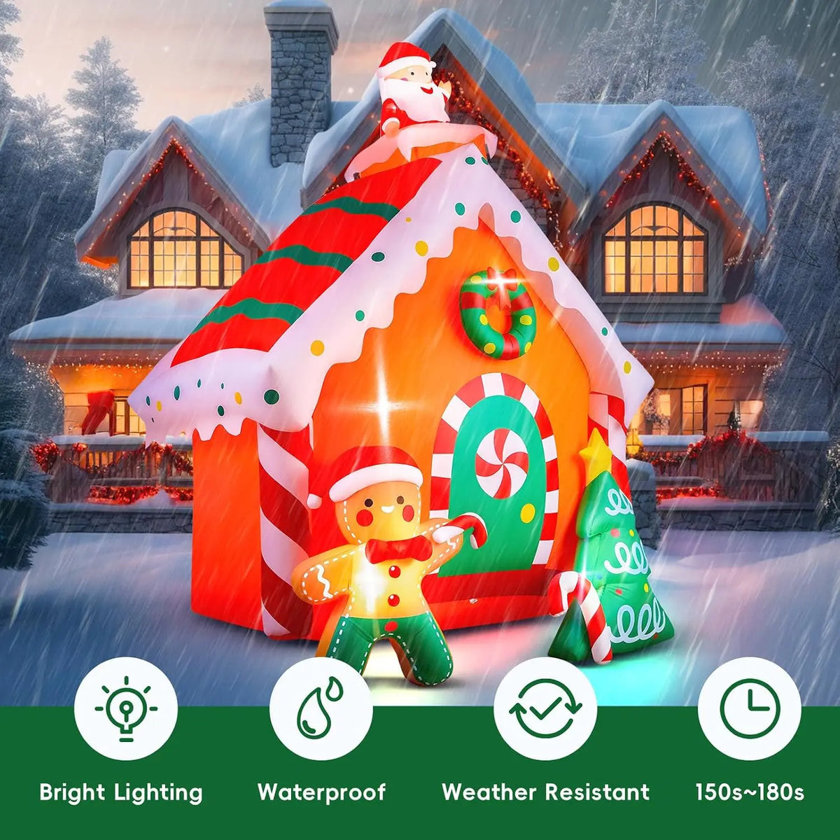 Christmas Inflatable Gingerbread House With Led Garden Lights