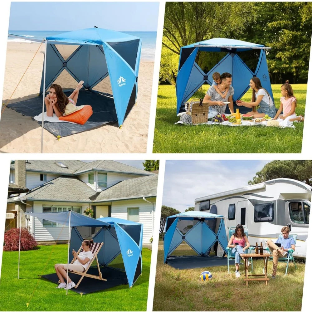 Night Cat Pop-up Beach Tent: 3 4 Persons Beach Shelter with Canopy and Footprint, UPF 50+ UV Protection Backyard Camping Outdoor Canopy Poles Not Included