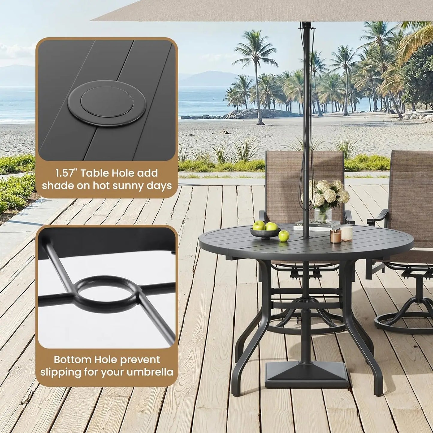 FARINI Outdoor Metal Patio Table With Umbrella Hole