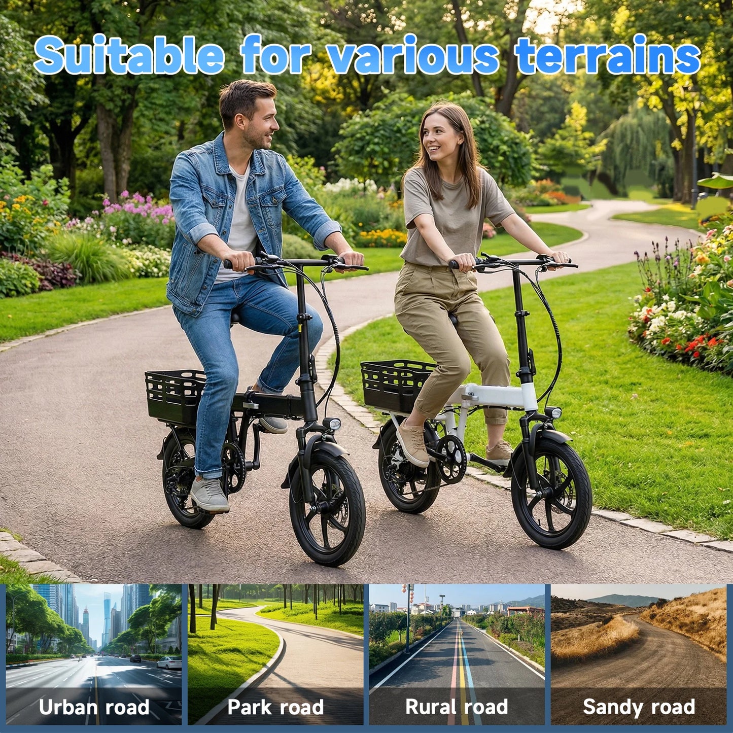 14 Inch Folding Electric Bike, 500W Peak Motor 432Wh Hidden Anti-Theft Battery, 20MPH Speed 35 Miles Range, Adult Mini Ebike with Rear Basket for Commuting Shopping UL2849，Electric Bike for Adults, Ebike, Electric Bicycle